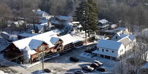 Exterior Winter Dusk View - Woodstock Inn, Station & Brewery - North Woodstock, NH
