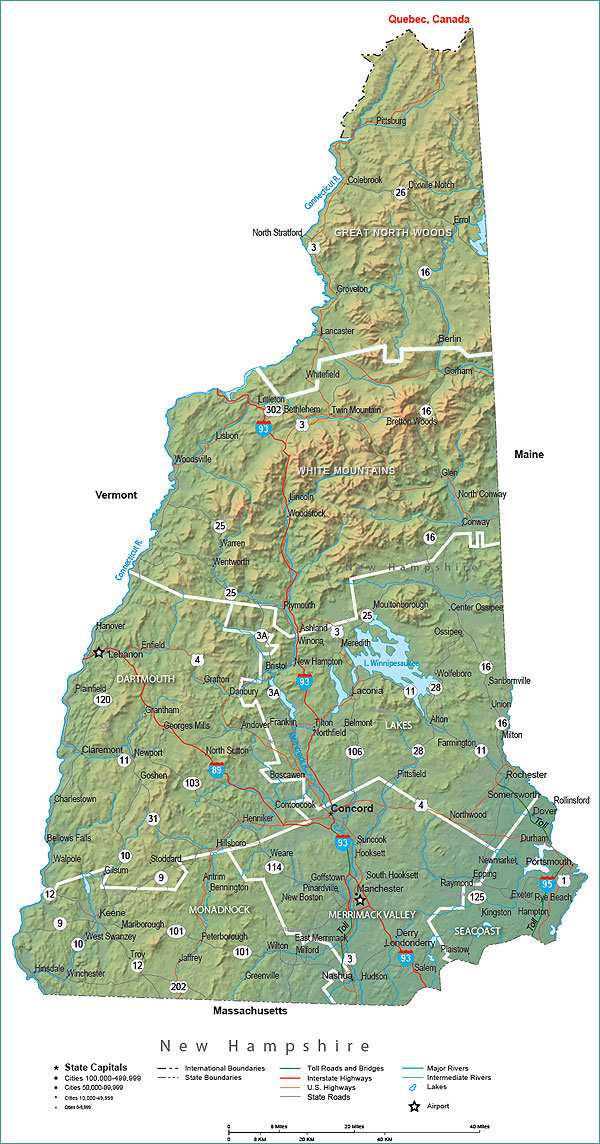 map of new hampsire New Hampshire State Map map of new hampsire